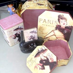Paris Retro gift set of 4, storage boxes & ceramic decor